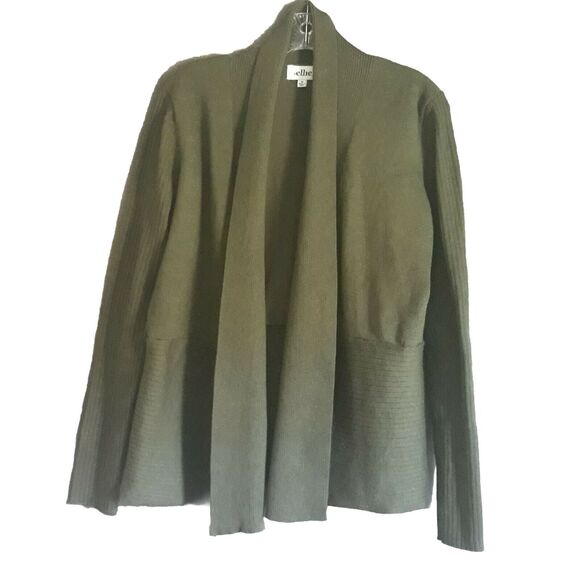 Ellie Open Cardigan Sweater Women Medium Olive Green Long Sleeves Waist Defining - Picture 1 of 11